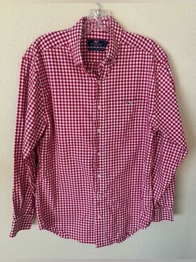 Vineyard Vines Performance Cotton Skysail Red & White Gingham Shirt Size: Small